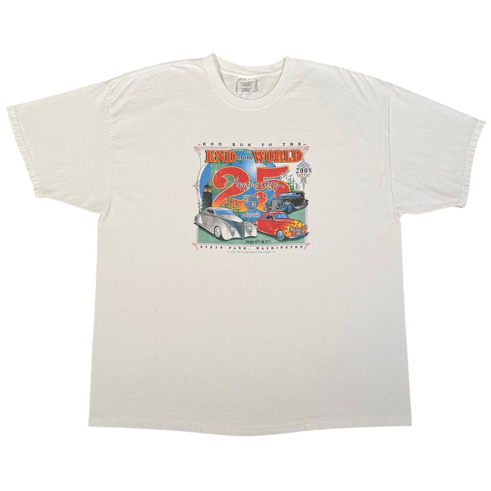 Vintage 2008 End Of The World Rod Run Washington T Shirt White Mens 2XL Cars USA
